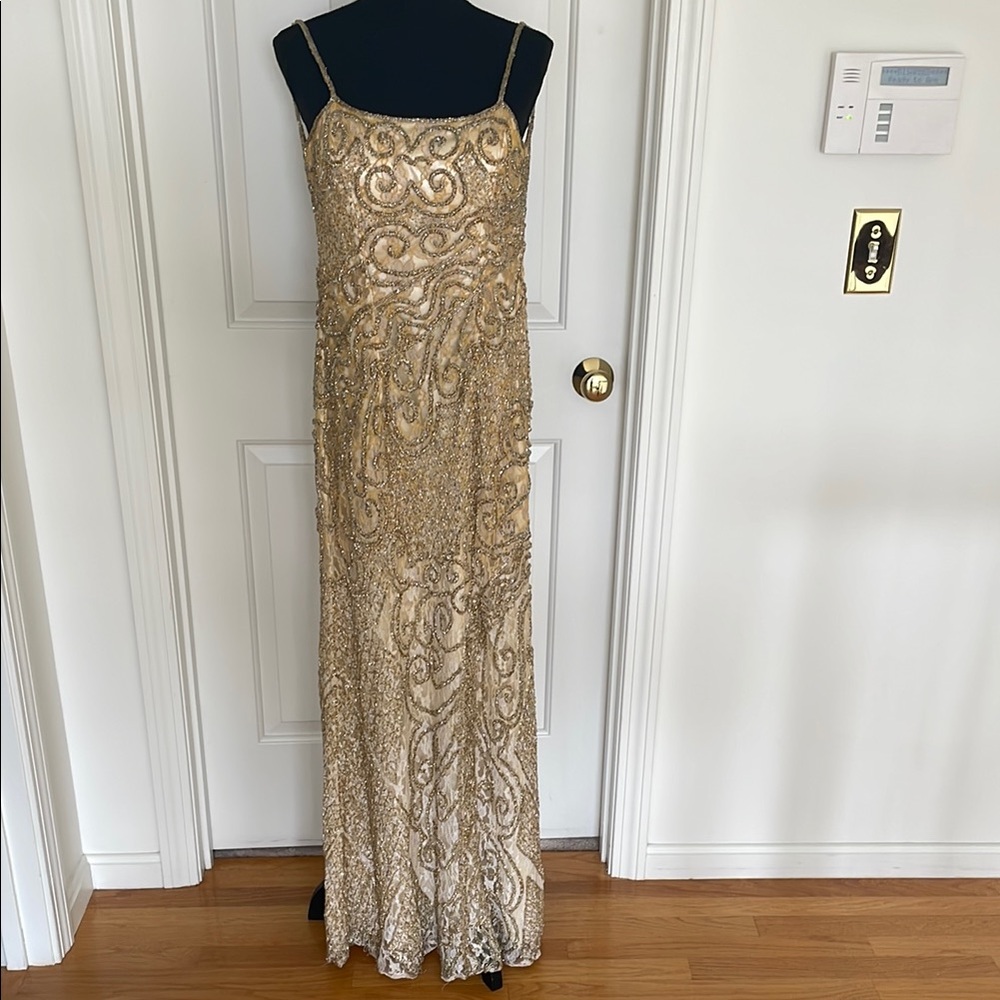 Cache Gold Embellished Prom Dress